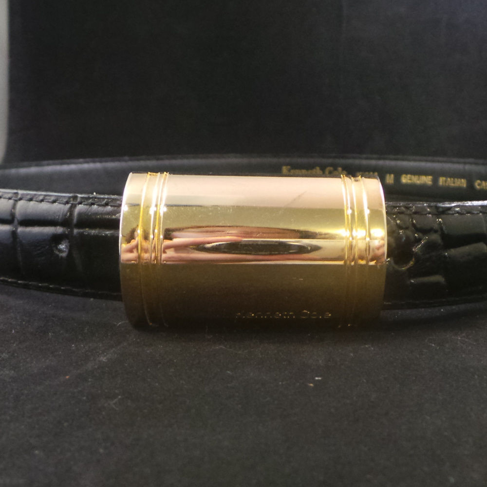 Kenneth Cole Black Leather Snakeskin Gold Belt M